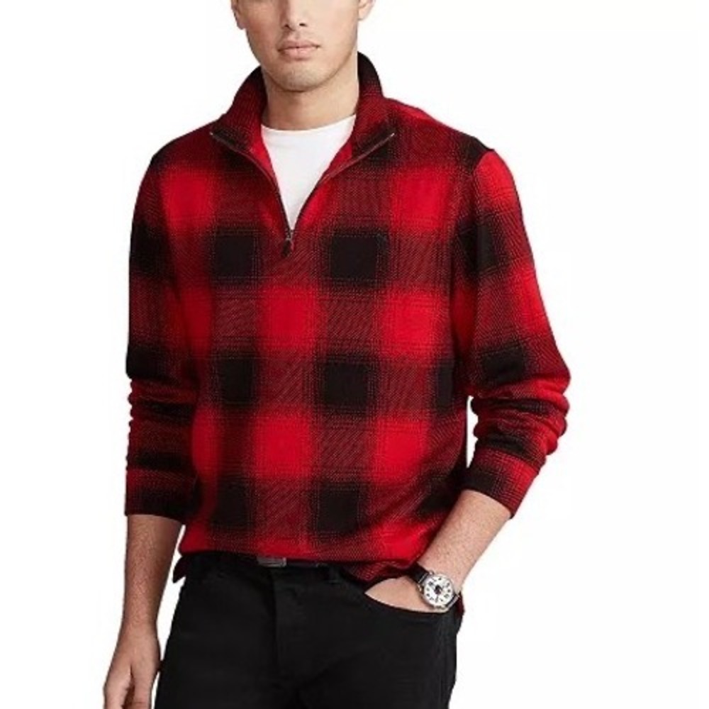 Polo Ralph lauren Buffalo Plaid Estate Rib Cotton Pullover preppy M cotton
